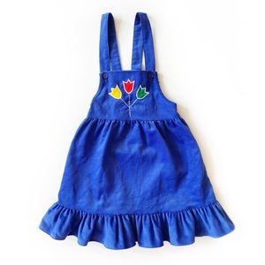 Vintage 80s Girls’ Blue Corduroy Overalls Dress Jumper Outfit Easter Gift Kids